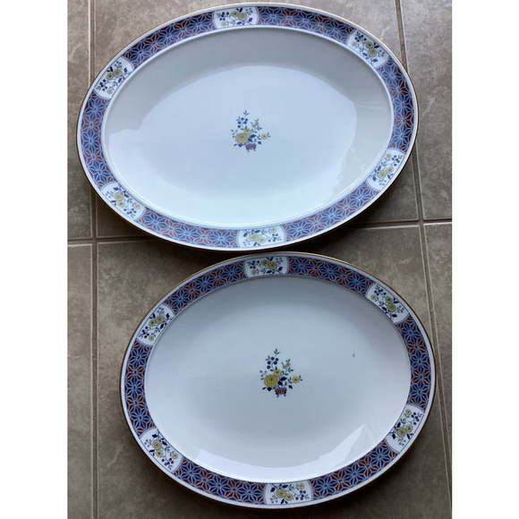 2 NORITAKE China CATHAY 7179 Pattern Large Meat & Dinner Serving Platters Set - Picture 1 of 14